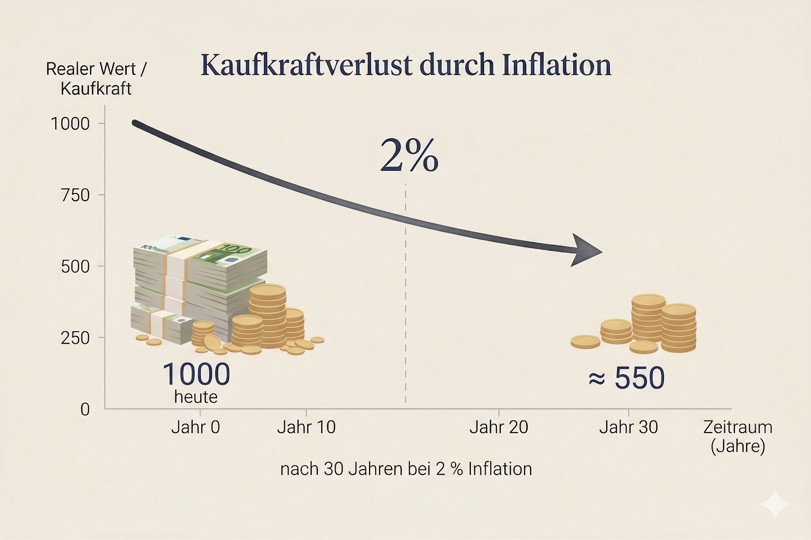 Inflation und Kaufkraftverlust langfristig betrachtet